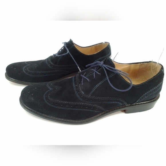PAUL Fredrick NAVY BLUE Suede Leather Dress Shoes Mens Sz 10 Oxford Wingtips - Picture 1 of 8